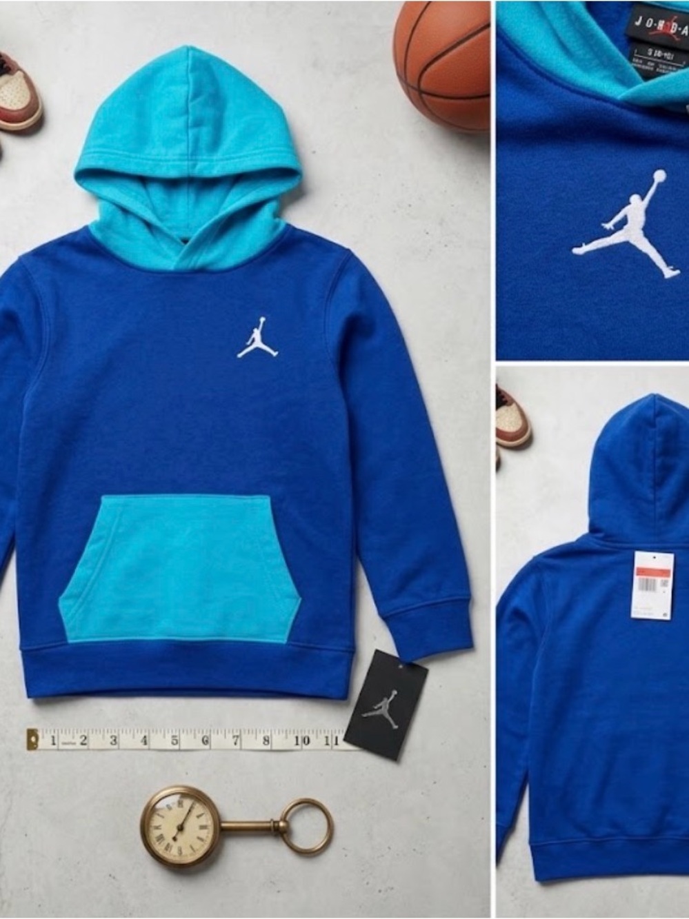 Jordan Boys Royal Blue & Light Blue Pullover Hoodie with White Jordon EmbroiLogo